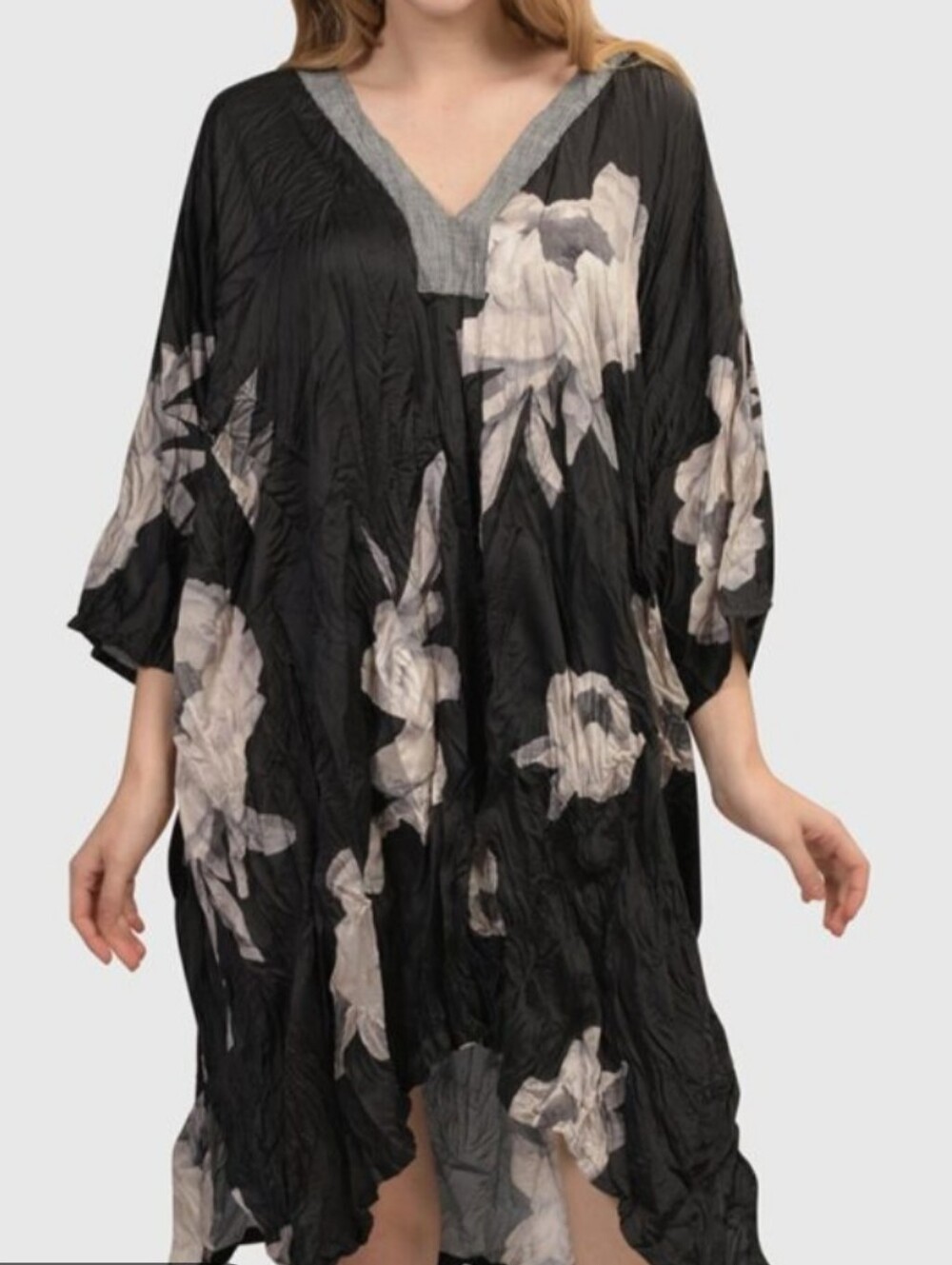 Black Floral V-Neck Women's Dress